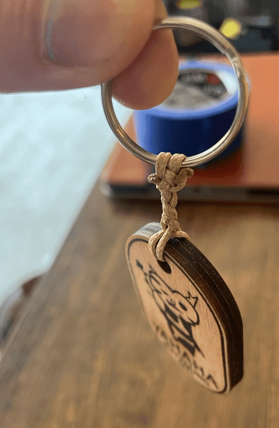 hanging keychain with wax cord