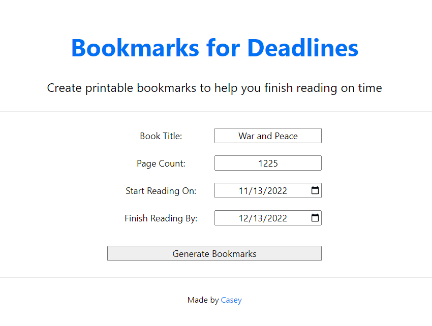 bookmarks for deadlines screenshot